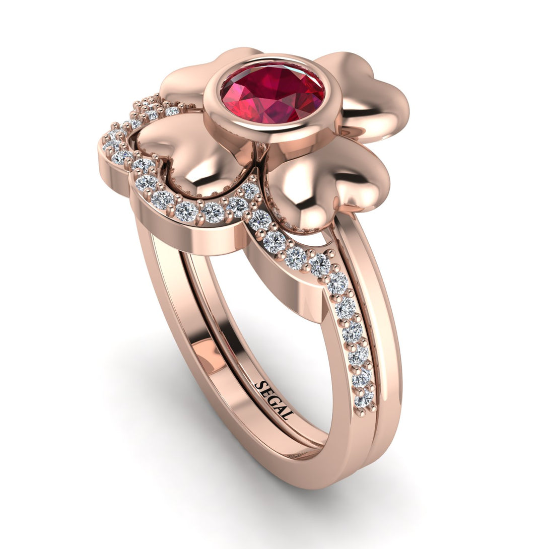 Solid Clower Flower Ruby Bridal Set - Christine No. 11