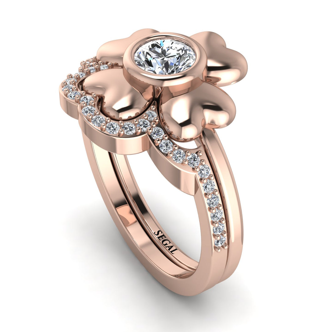 Solid Clower Flower Diamond Bridal Set - Christine No. 2