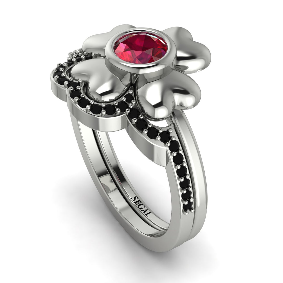 Solid Clower Flower Ruby Bridal Set - Christine No. 42