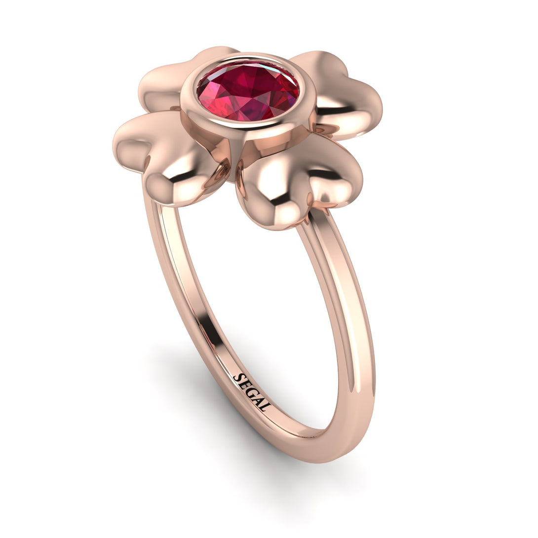 Solid Clower Flower Ruby Engagement Ring - Christine No. 11