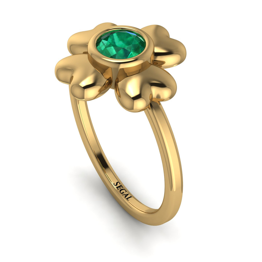 Solid Clower Flower Emerald Engagement Ring - Christine No. 4