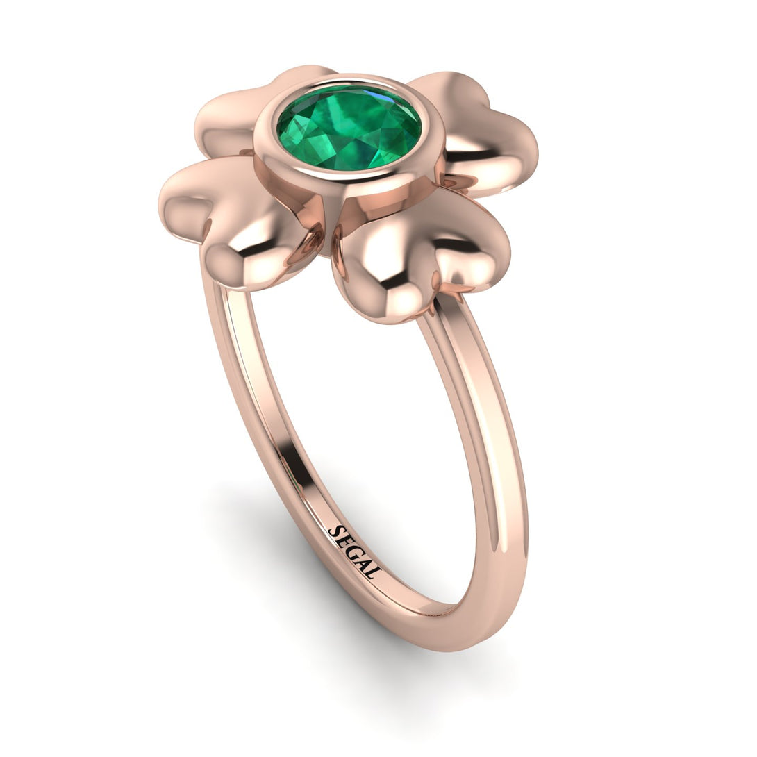 Solid Clower Flower Emerald Engagement Ring - Christine No. 5