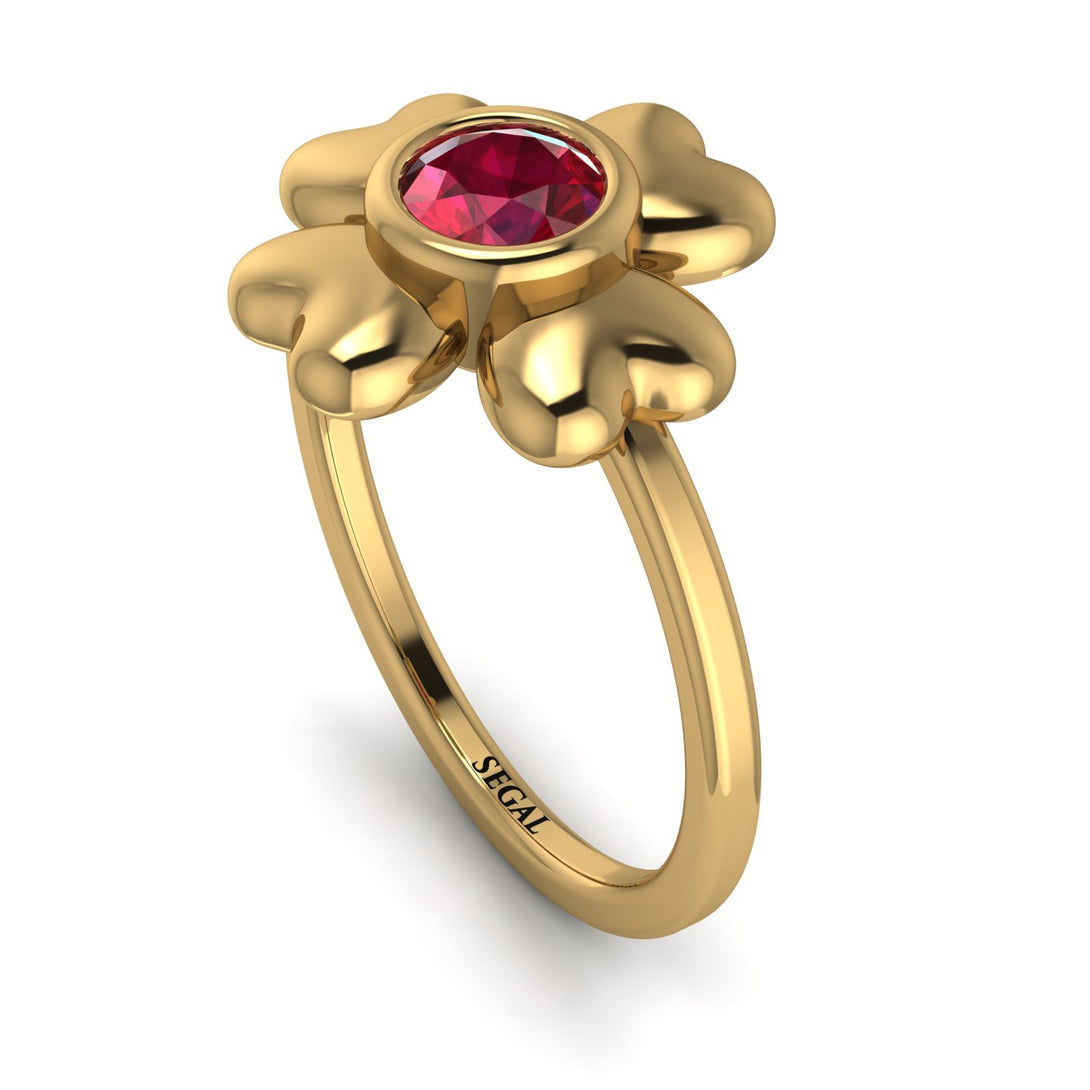 Solid Clower Flower Ruby Engagement Ring - Christine No. 10