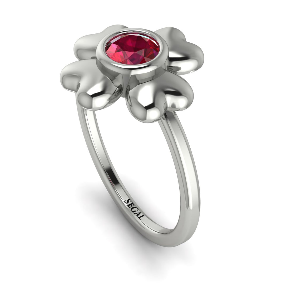 Solid Clower Flower Ruby Engagement Ring - Christine No. 12