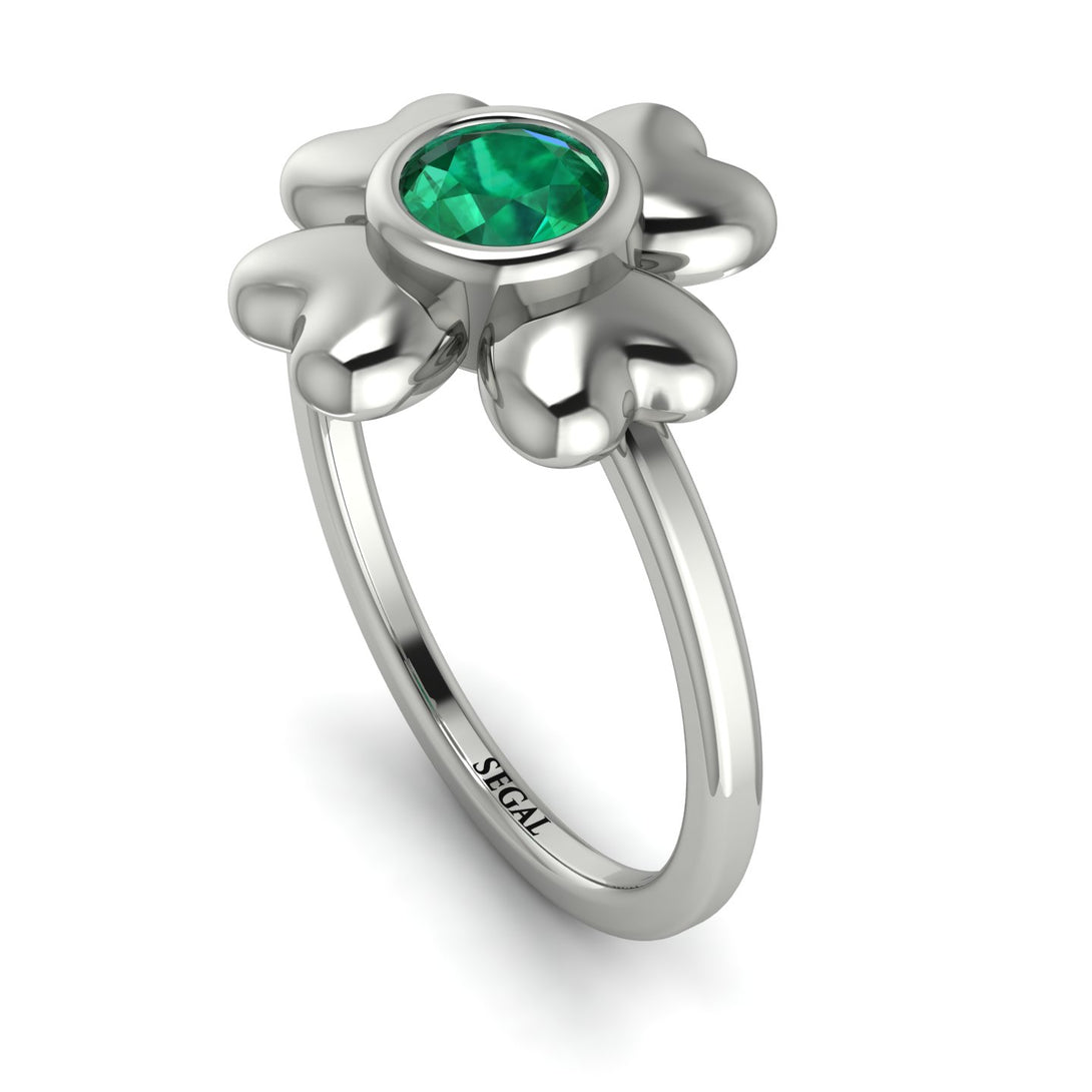 Solid Clower Flower Emerald Engagement Ring - Christine No. 6
