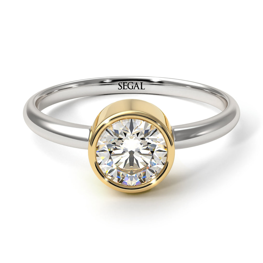 Two Tones Solitaire Bezel Diamond Ring - Emerson No. 17