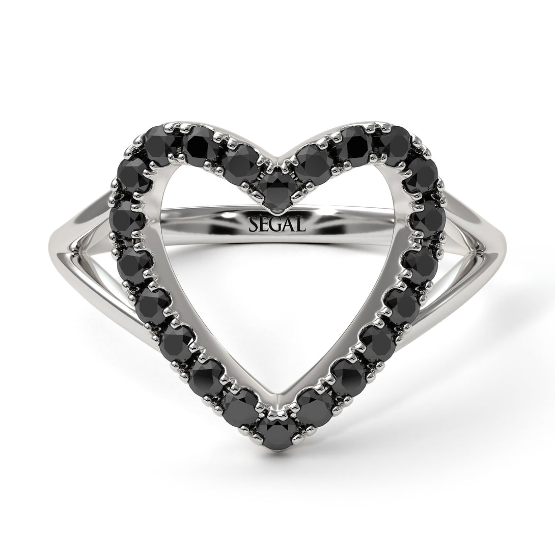 Split Shank Heart Black Diamond Ring - Delaney No. 9
