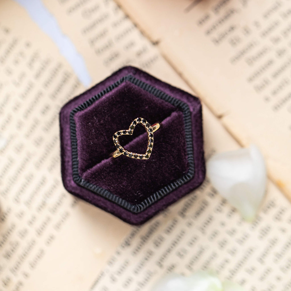 Split Shank Heart Black Diamond Ring - Delaney No. 7