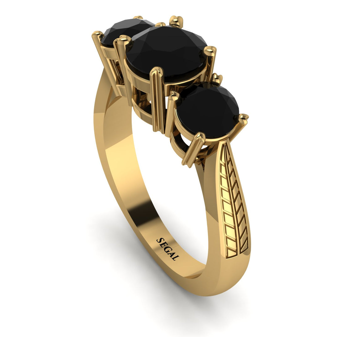 Three Stones Black Diamond Braches Ring - Donna No. 37