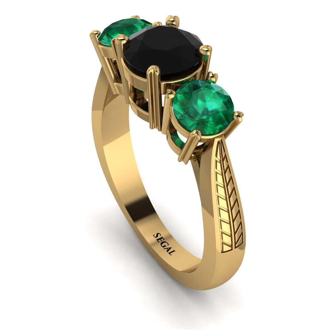 Three Stones Black Diamond Braches Ring - Donna No. 22