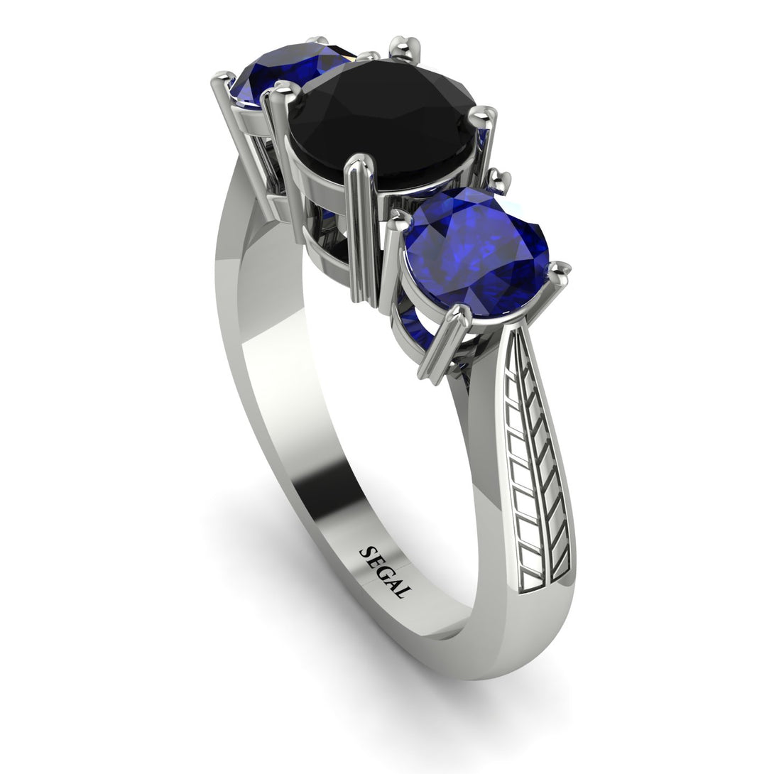 Three Stones Black Diamond Braches Ring - Donna No. 69