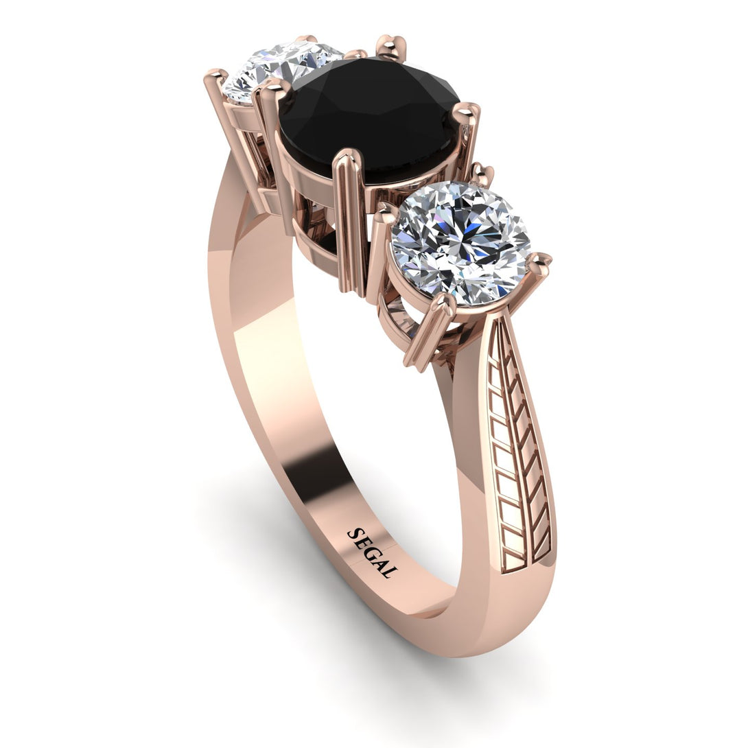 Three Stones Black Diamond Braches Ring - Donna No. 8