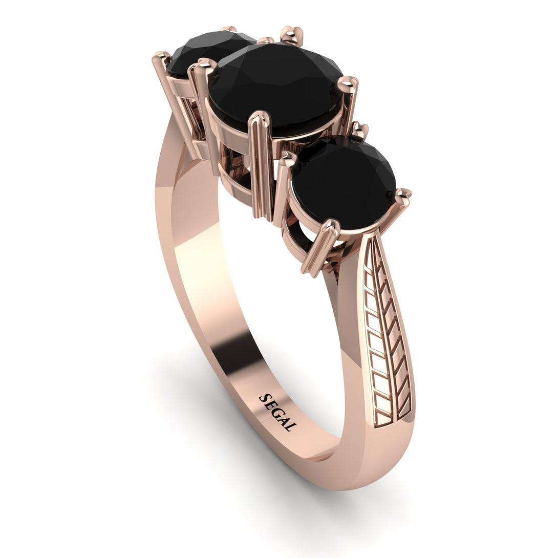 Three Stones Black Diamond Braches Ring - Donna No. 38