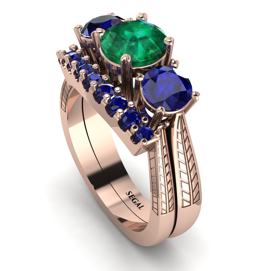 Three Stones Emerald Braches Bridal Set - Donna No. 65