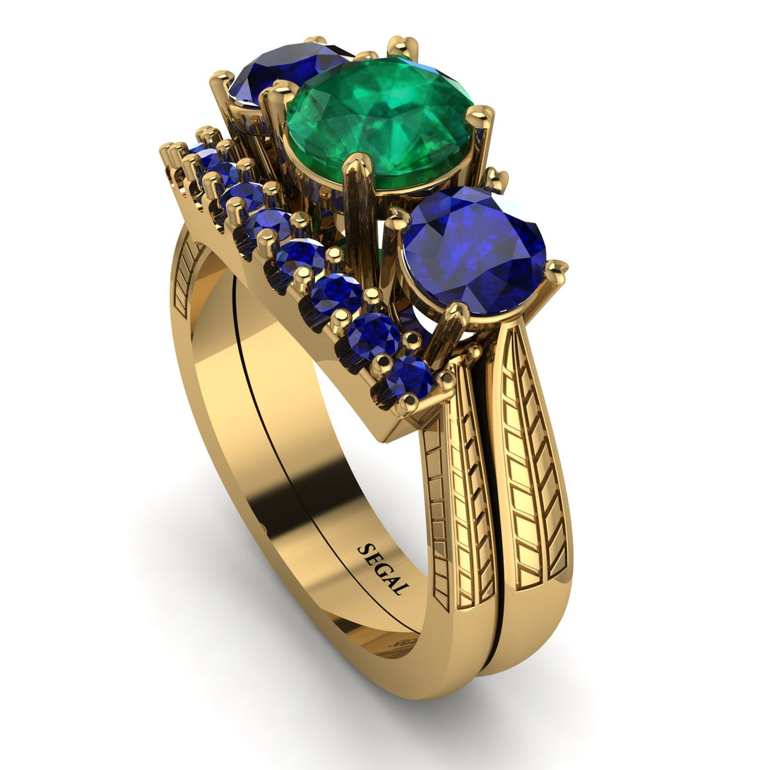 Three Stones Emerald Braches Bridal Set - Donna No. 64