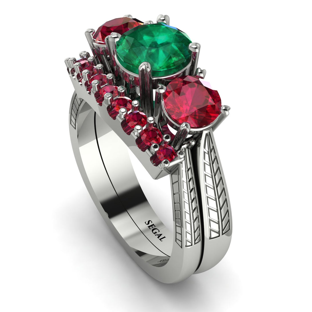 Three Stones Emerald Braches Bridal Set - Donna No. 51
