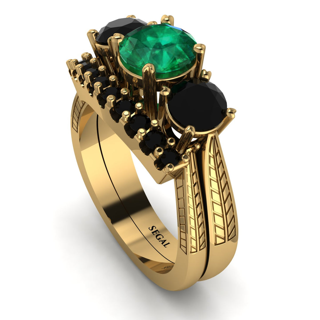 Three Stones Emerald Braches Bridal Set - Donna No. 34