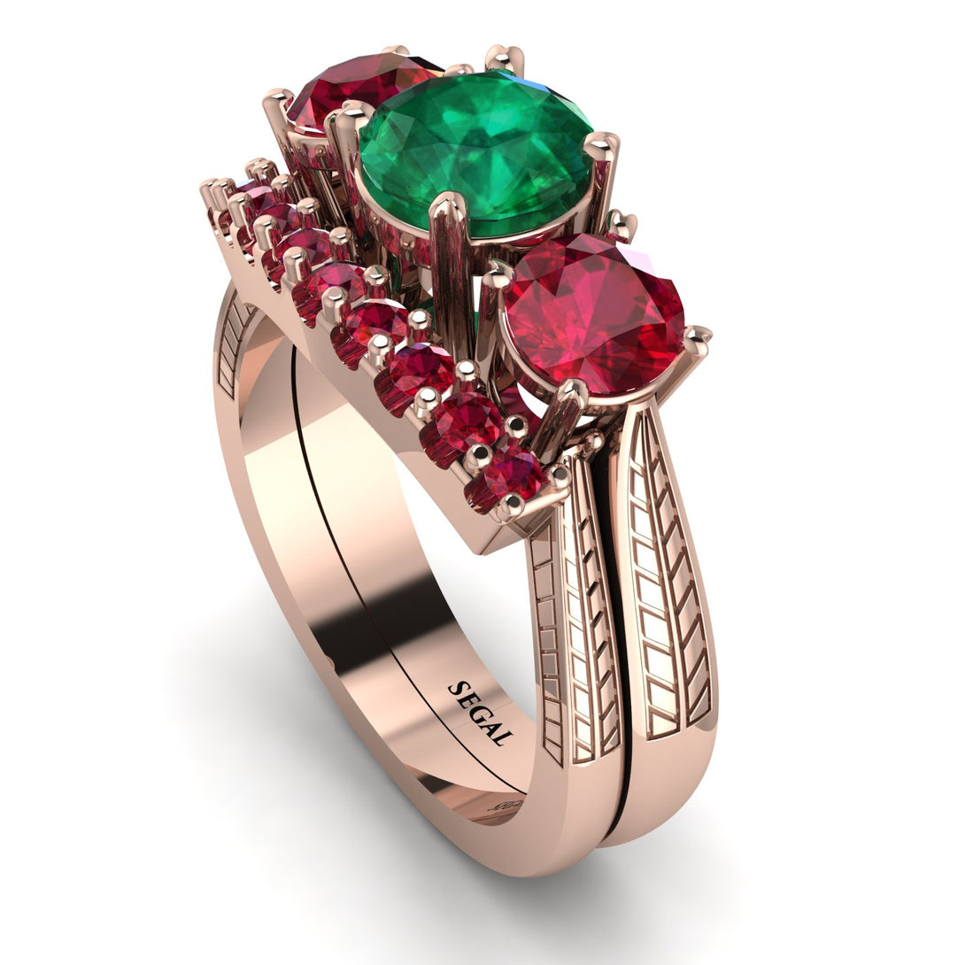 Three Stones Emerald Braches Bridal Set - Donna No. 50