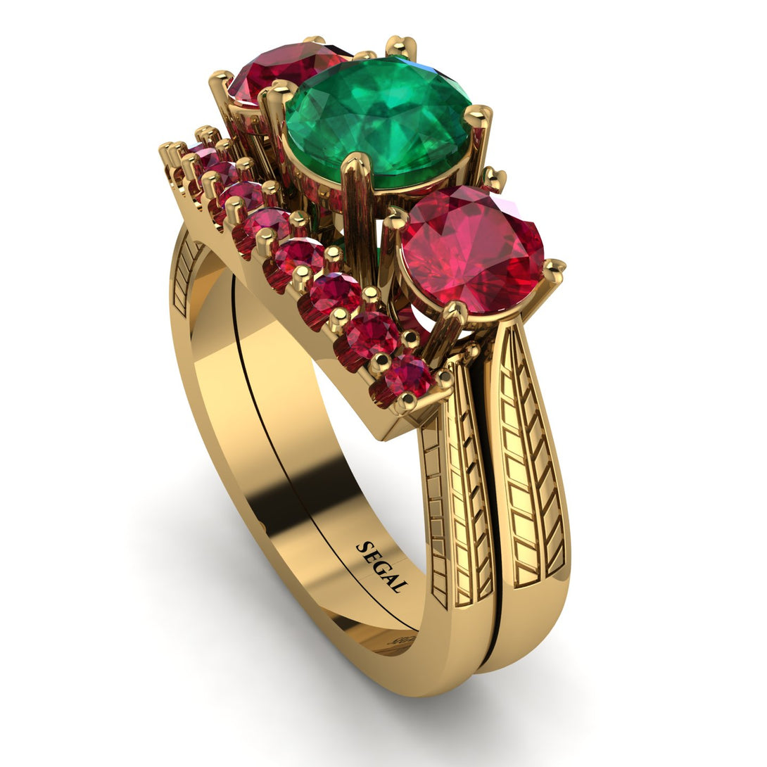 Three Stones Emerald Braches Bridal Set - Donna No. 49