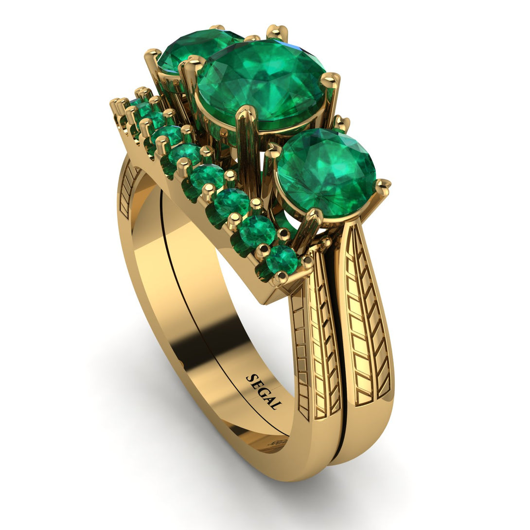 Three Stones Emerald Braches Bridal Set - Donna No. 19
