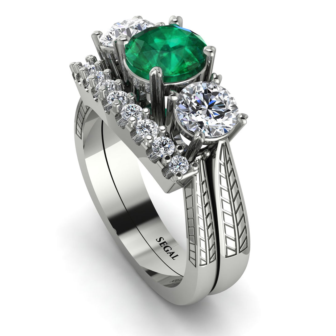 Three Stones Emerald Braches Bridal Set - Donna No. 6