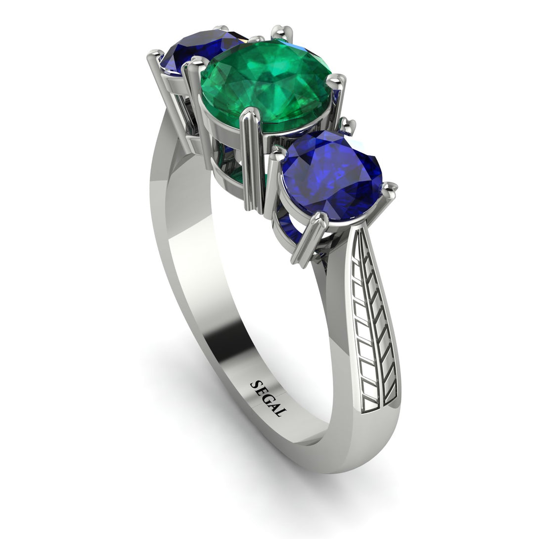 Three Stones Emerald Braches Ring - Donna No. 66