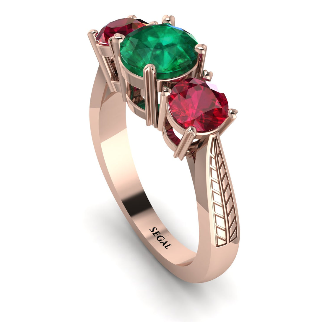 Three Stones Emerald Braches Ring - Donna No. 50