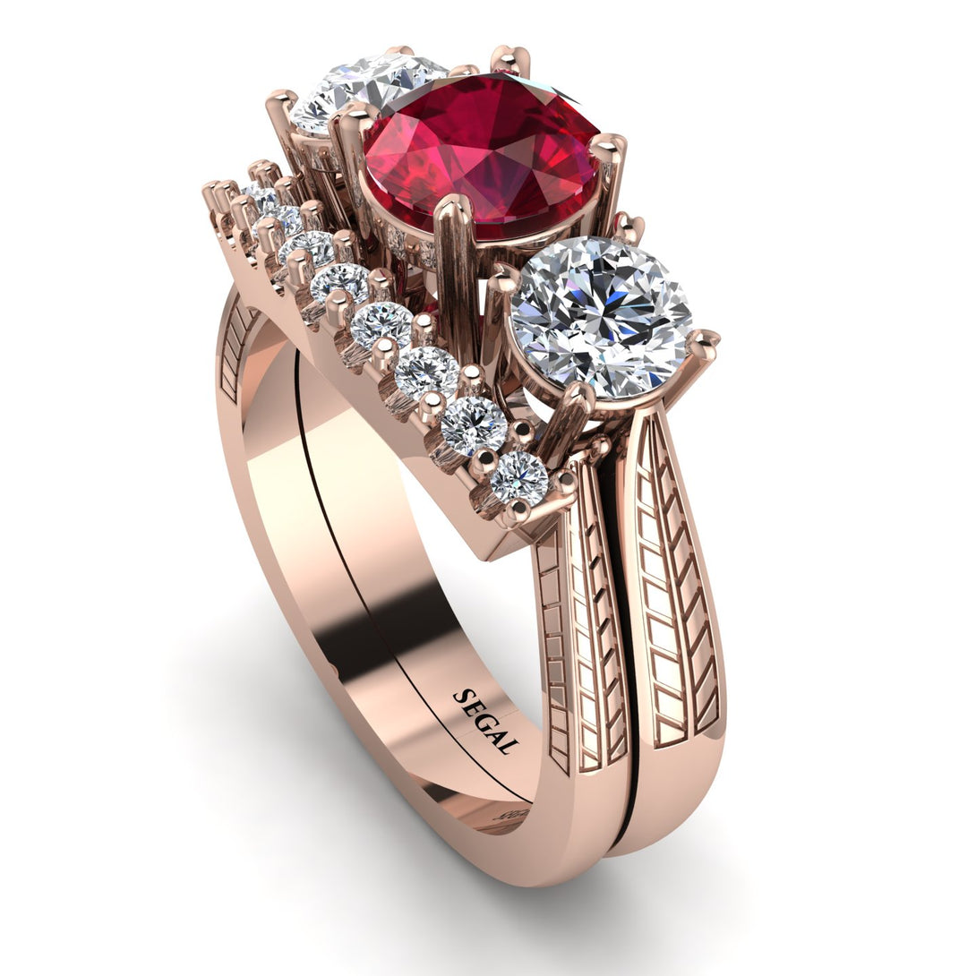 Three Stones Ruby Braches Bridal Set - Donna No. 11