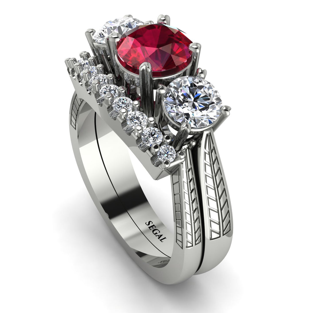 Three Stones Ruby Braches Bridal Set - Donna No. 12