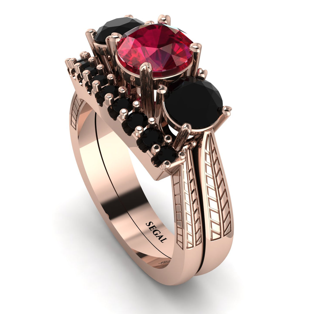 Three Stones Ruby Braches Bridal Set - Donna No. 41