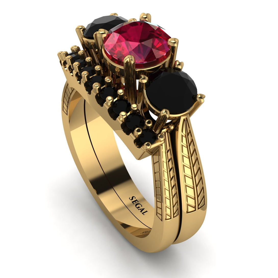Three Stones Ruby Braches Bridal Set - Donna No. 40