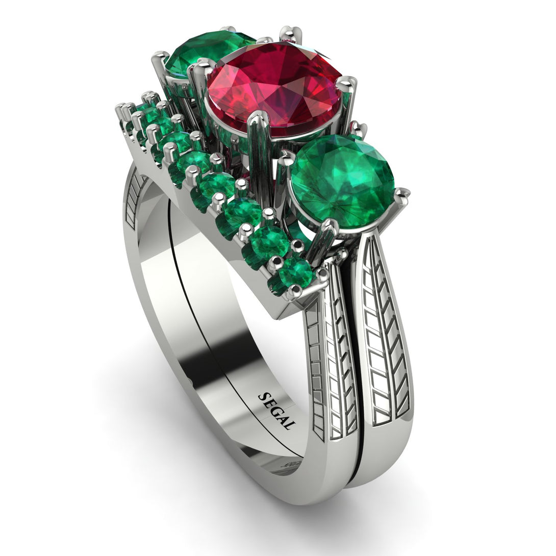 Three Stones Ruby Braches Bridal Set - Donna No. 27