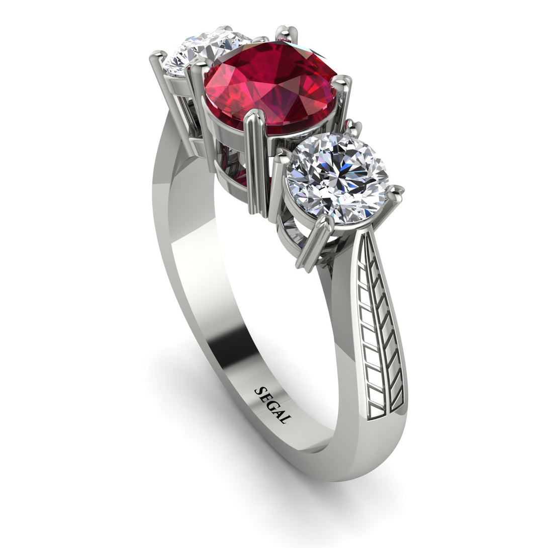 Three Stones Ruby Braches Ring - Donna No. 12