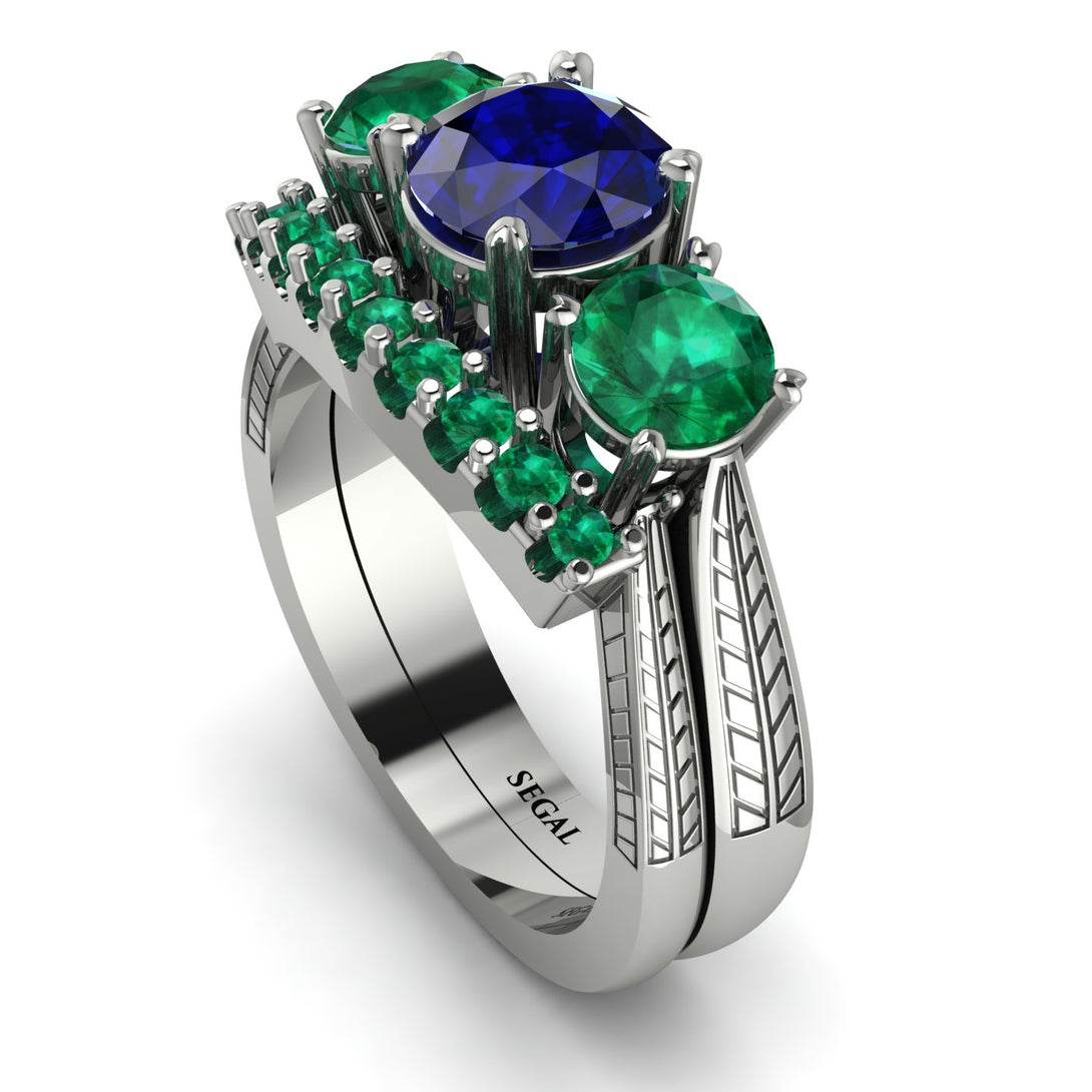 Three Stones Sapphire Braches Bridal Set - Donna No. 30