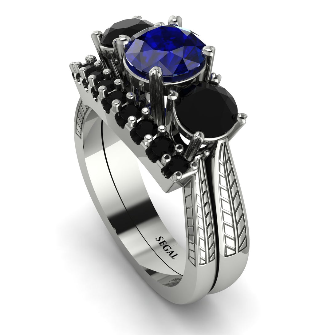 Three Stones Sapphire Braches Bridal Set - Donna No. 45