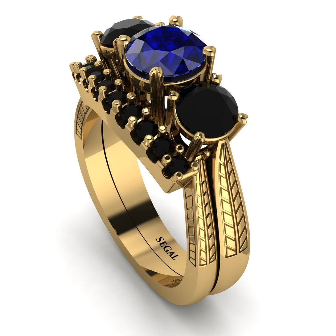Three Stones Sapphire Braches Bridal Set - Donna No. 43
