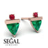 Triangle Emerald Earrings With Round Stone - Estella No. 50 image 9