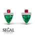 Triangle Emerald Earrings With Round Stone - Estella No. 51 image 2
