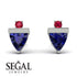 Triangle Sapphire Earrings With Round Stone - Estella No. 60 image 2
