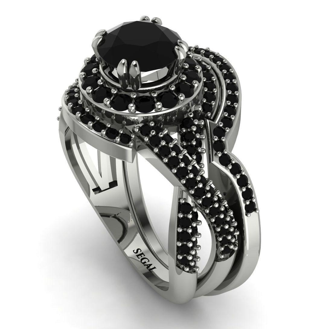 Unique Black Diamond Halo Bridal Set - Jessica No. 39