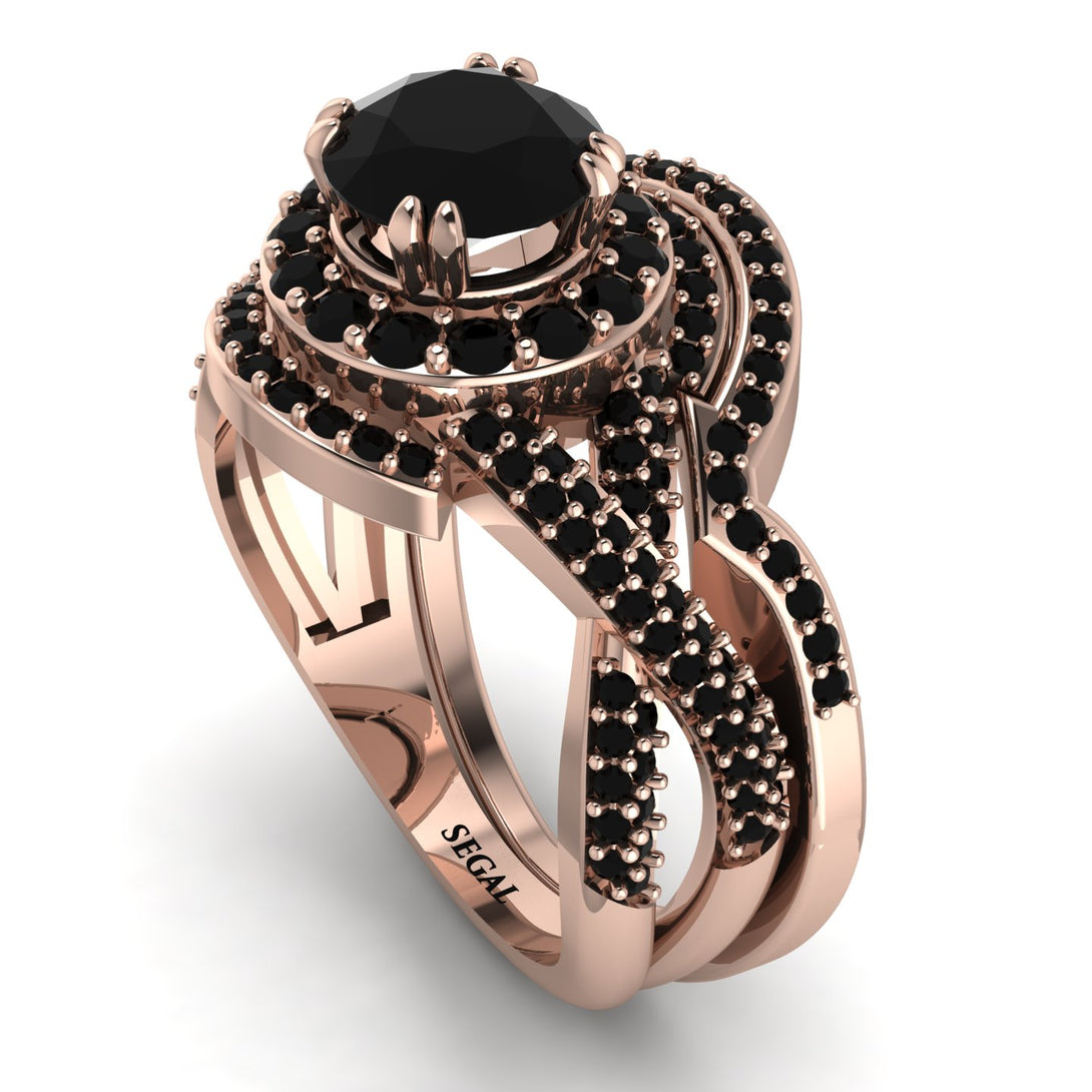 Unique Black Diamond Halo Bridal Set - Jessica No. 38