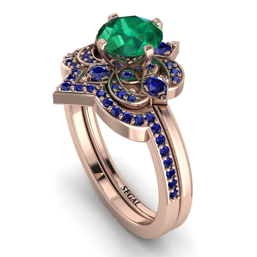 Unique Bloom Halo Emerald Bridal Set - Amanda No. 65