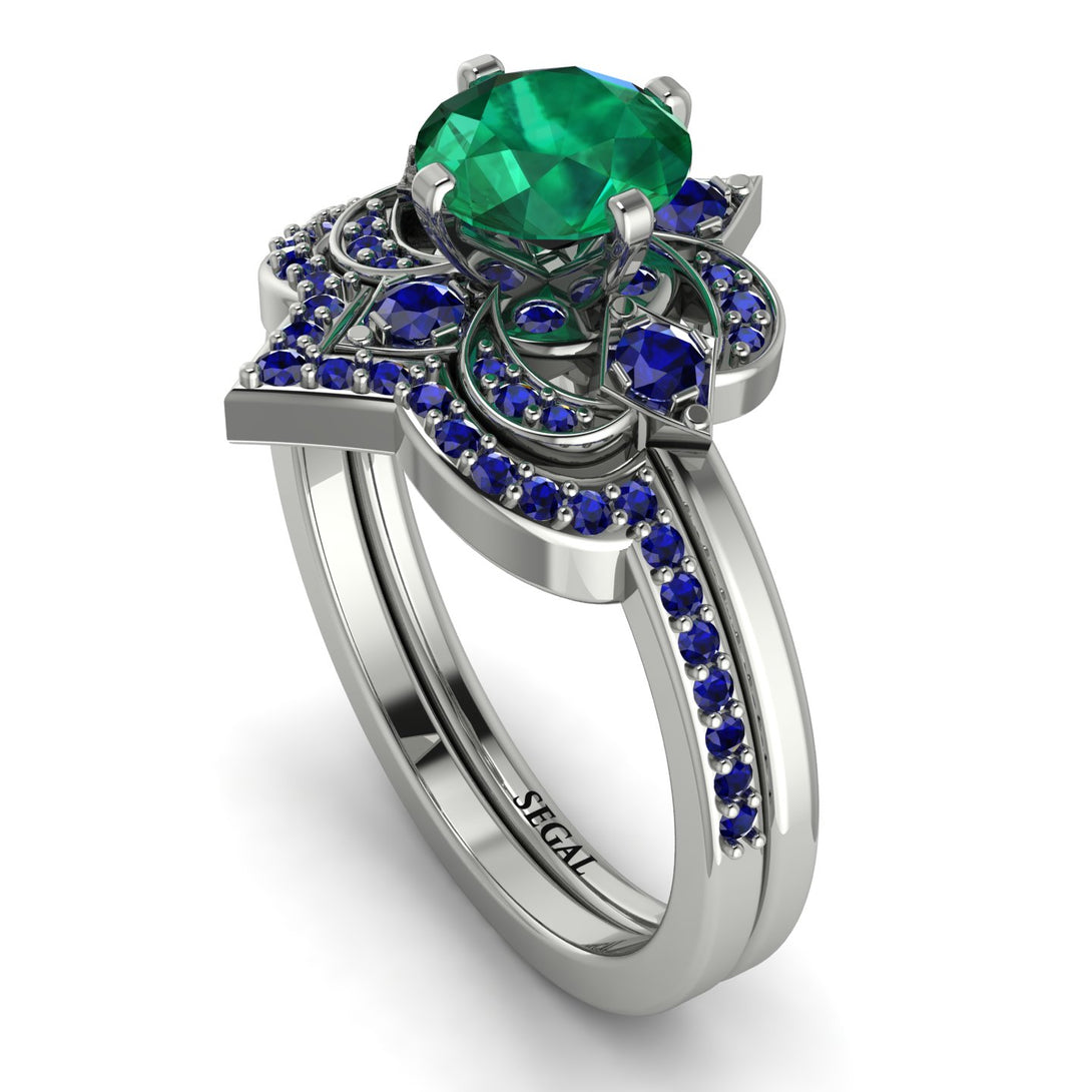 Unique Bloom Halo Emerald Bridal Set - Amanda No. 66