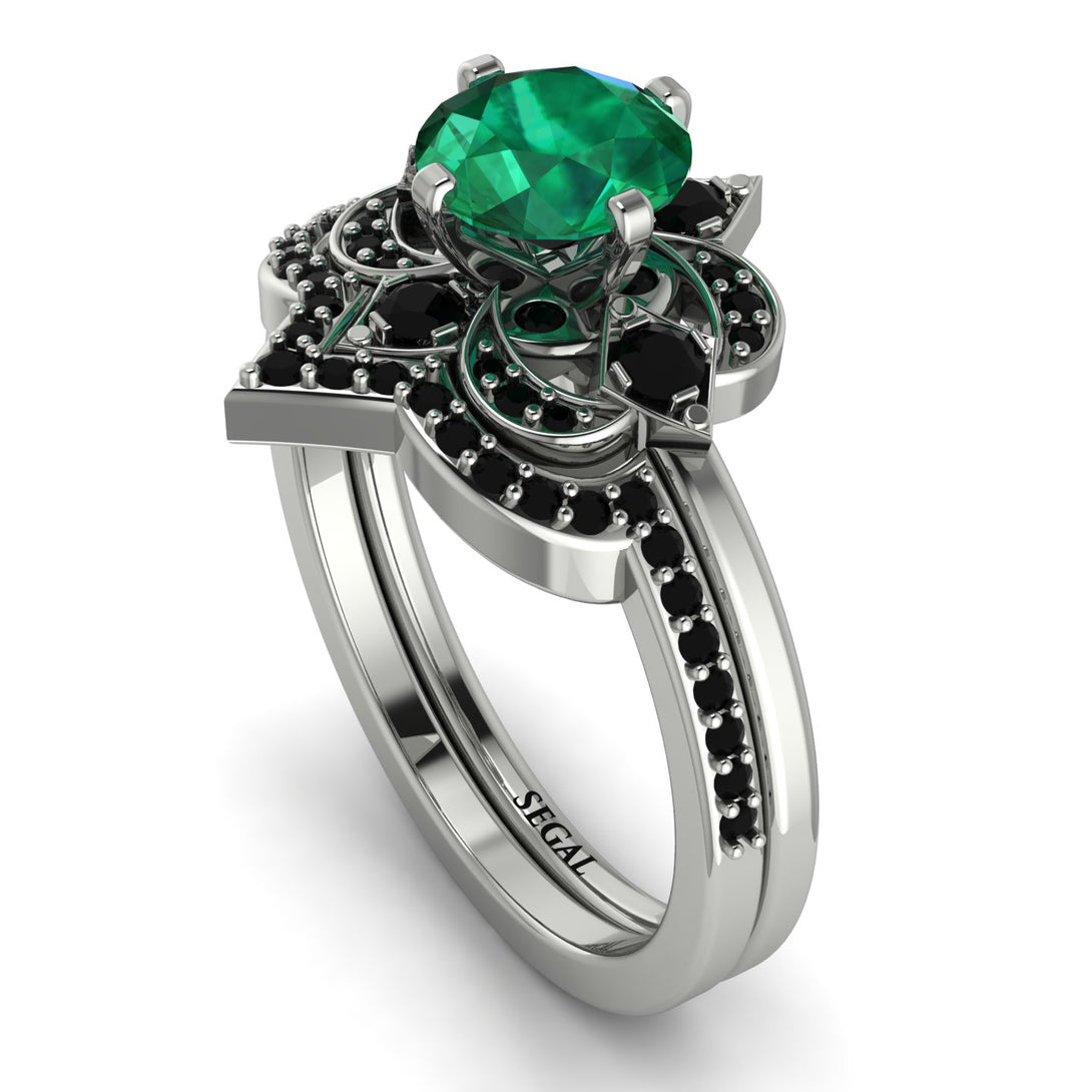 Unique Bloom Halo Emerald Bridal Set - Amanda No. 36