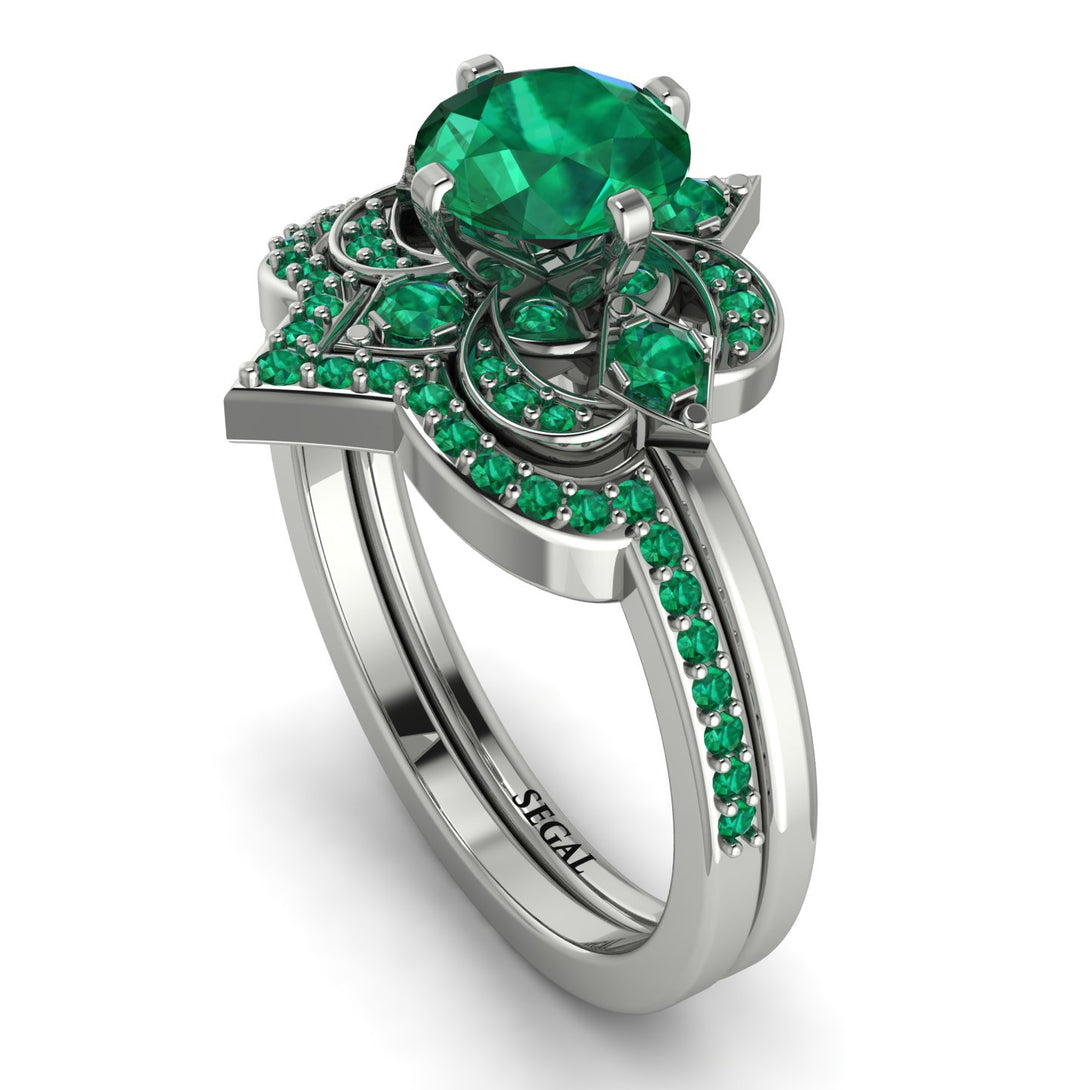 Unique Bloom Halo Emerald Bridal Set - Amanda No. 21