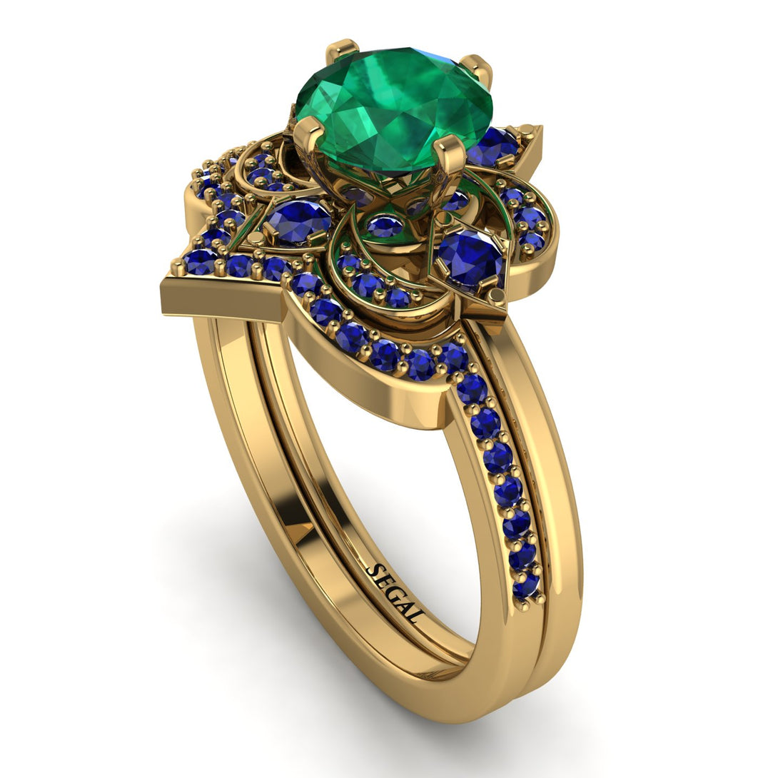 Unique Bloom Halo Emerald Bridal Set - Amanda No. 64