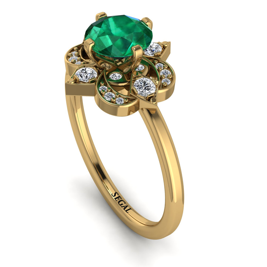 Unique Bloom Halo Emerald Ring - Amanda No. 4