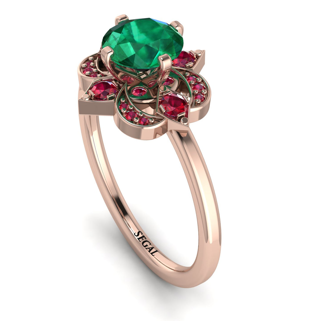 Unique Bloom Halo Emerald Ring - Amanda No. 50