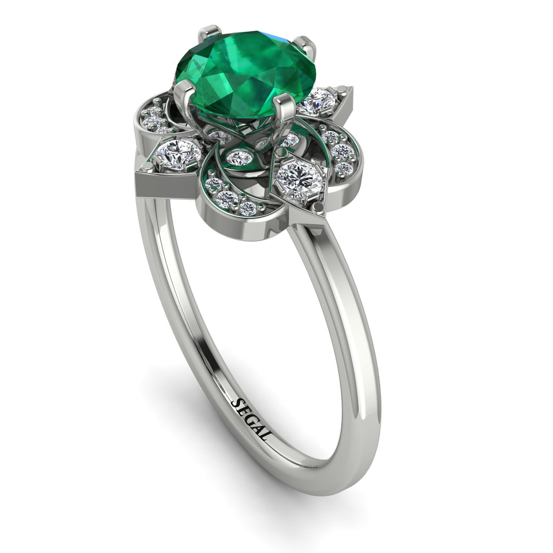 Unique Bloom Halo Emerald Ring - Amanda No. 6