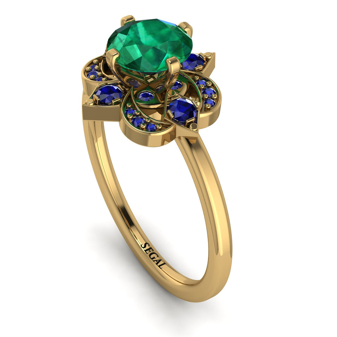 Unique Bloom Halo Emerald Ring - Amanda No. 64